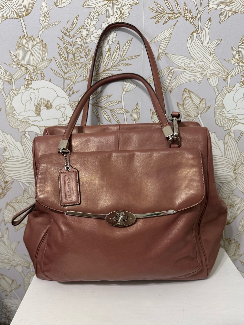 Coach Leather Madison Satchel in Metallic Dusty Rose